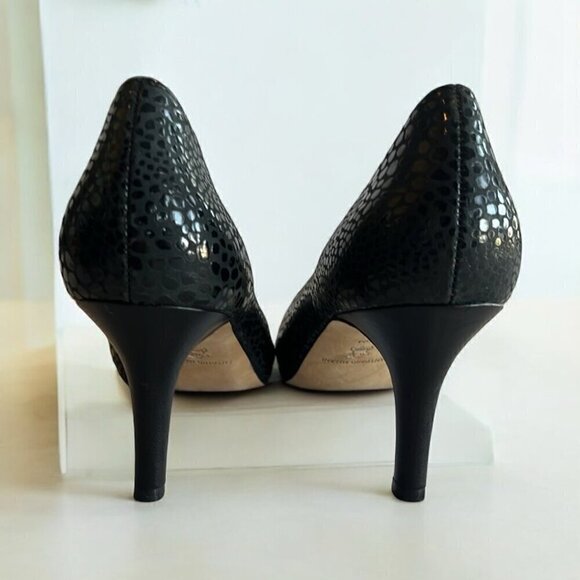 ANTONIO MELANI BLACK SNAKESKIN PEEP-TOE HEELS - Picture 4 of 6